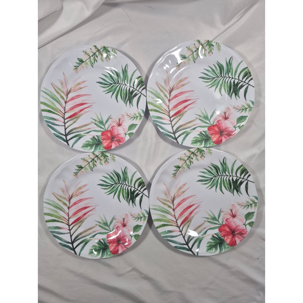 Tropical Floral Tropical Leaf Leaf 100% Melamine 8.75in Salad Plate Set Of 4